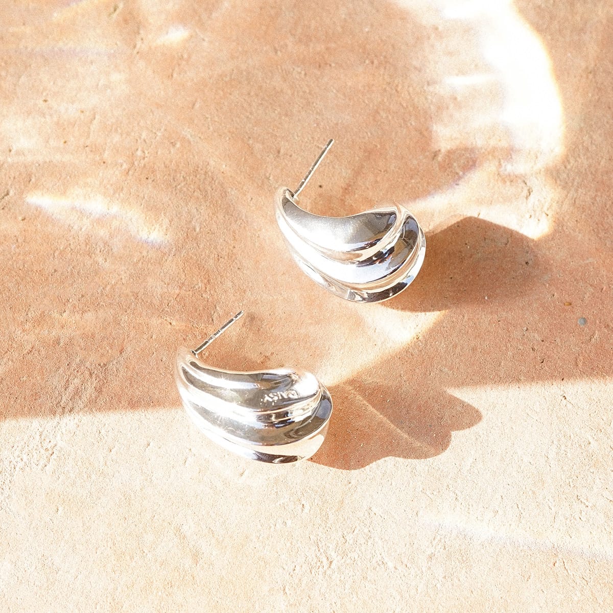 Bold Wave Stud Earrings Silver Plate