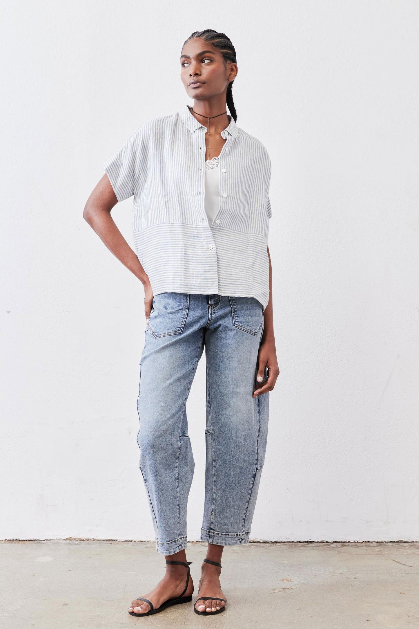 Boxy Linen Cropped Blouse