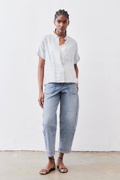 Boxy Linen Cropped Blouse
