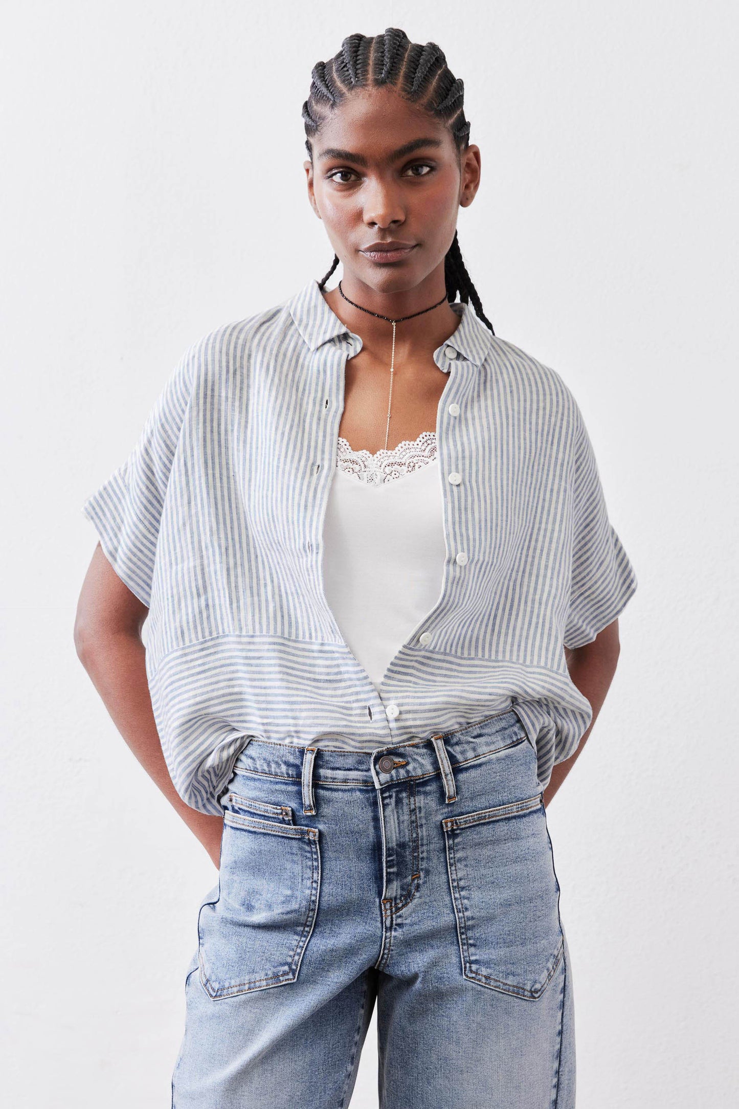 Boxy Linen Cropped Blouse