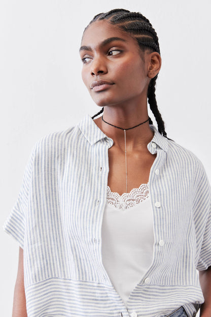 Boxy Linen Cropped Blouse