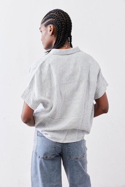 Boxy Linen Cropped Blouse