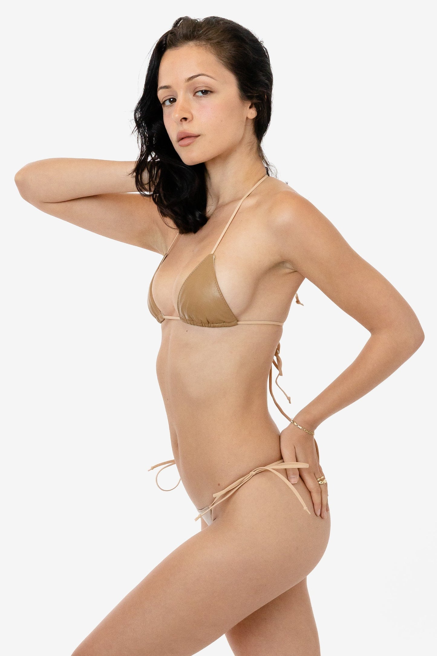 RLH3437 - Leather Thong Nylon String Bikini Bottom