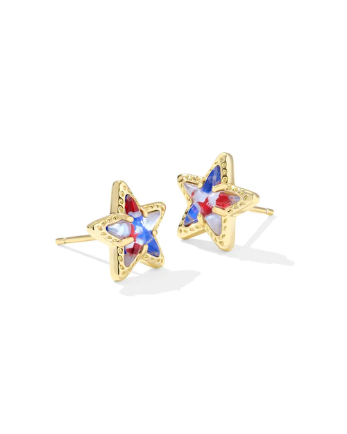 Cassidy Stud Earrings Gold Red White Blue Illusion