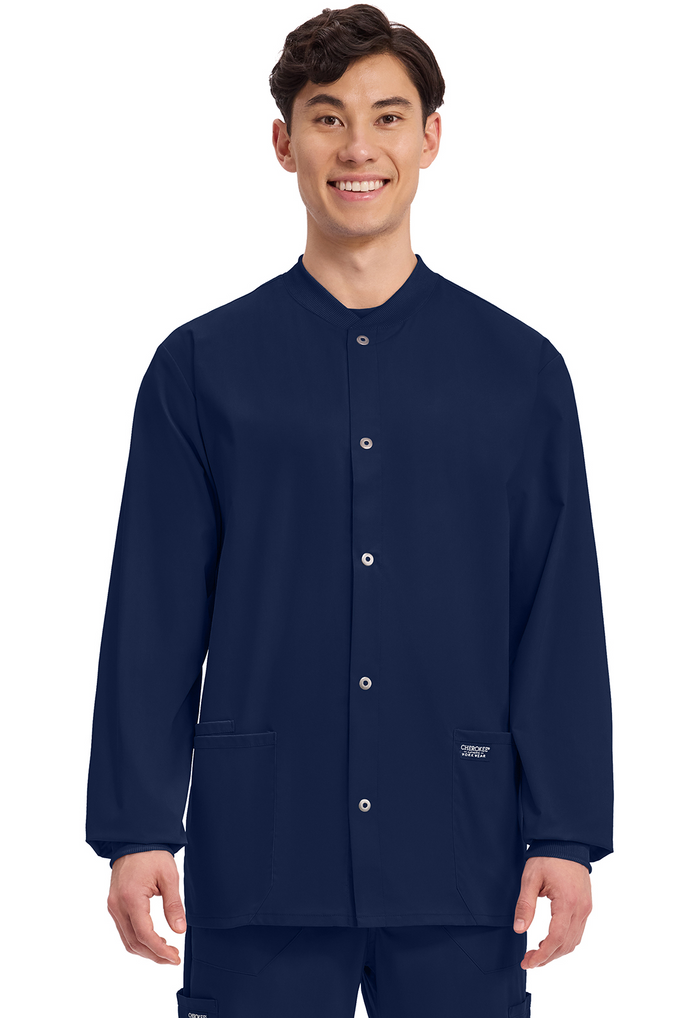 Cherokee Men's Snap Front Warm-Up Solid Scrub Jacket