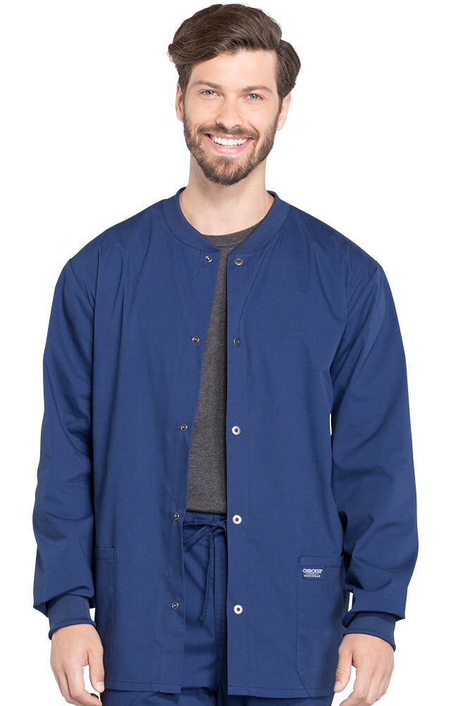 Cherokee Men's Snap Front Warm-Up Solid Scrub Jacket