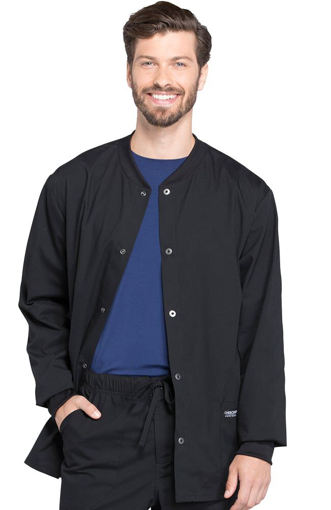 Cherokee Men's Snap Front Warm-Up Solid Scrub Jacket