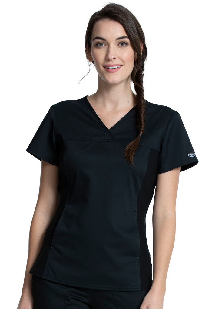 Cherokee Women's Knit Panel Solid Scrub Top