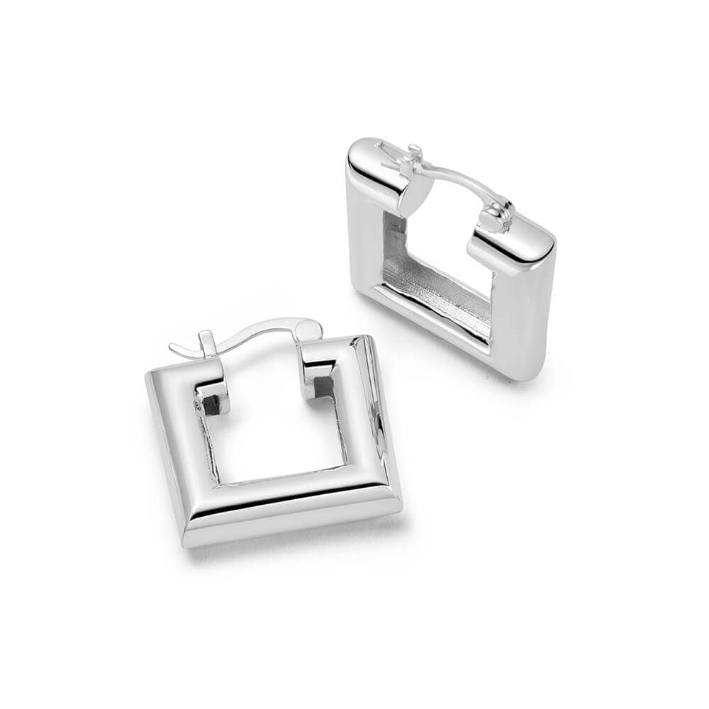Polly Chubby Square Hoop Earrings Silver Plate