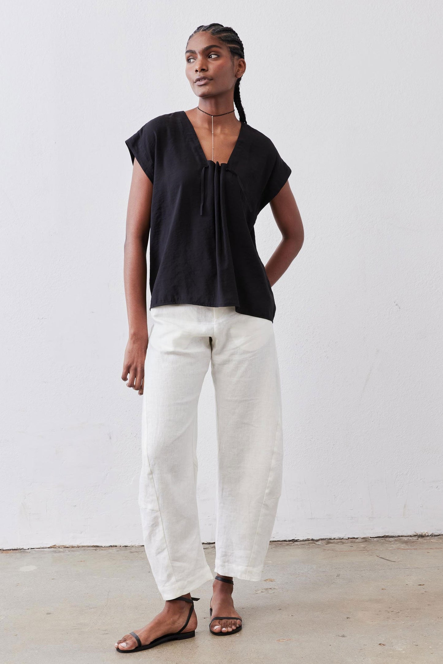 Cinched Neck Light Poplin Top