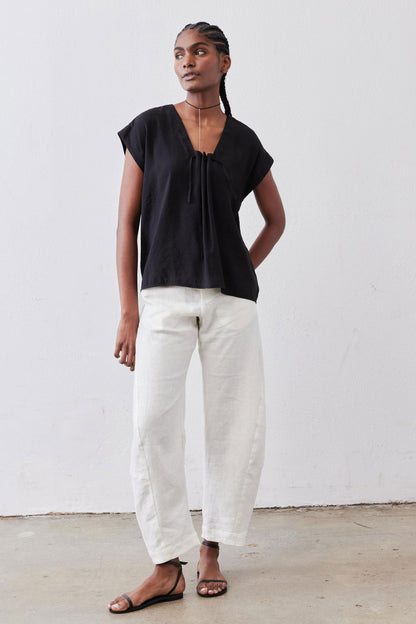 Cinched Neck Light Poplin Top