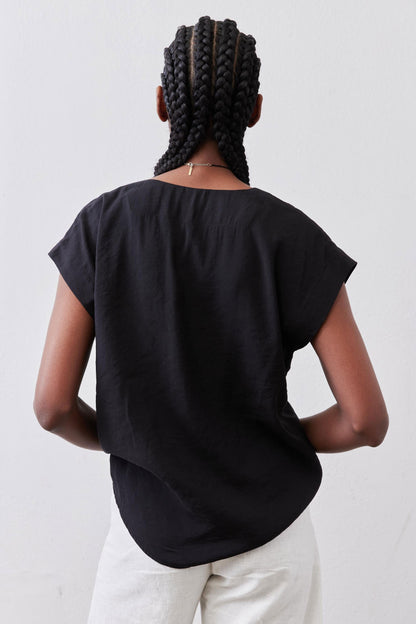 Cinched Neck Light Poplin Top