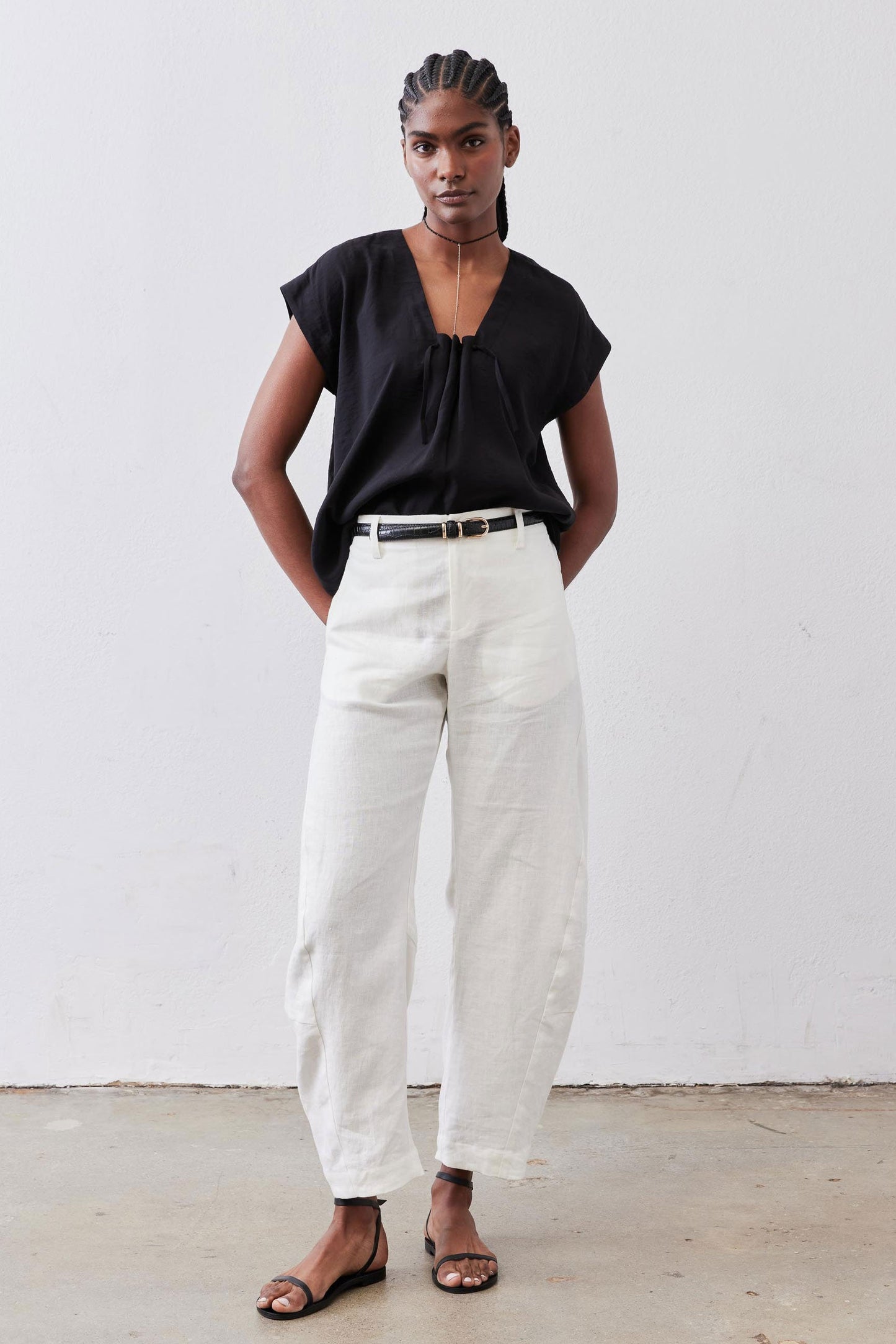 Cinched Neck Light Poplin Top