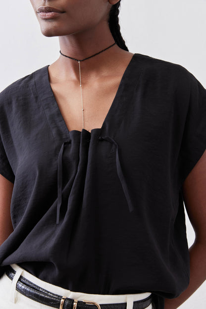 Cinched Neck Light Poplin Top