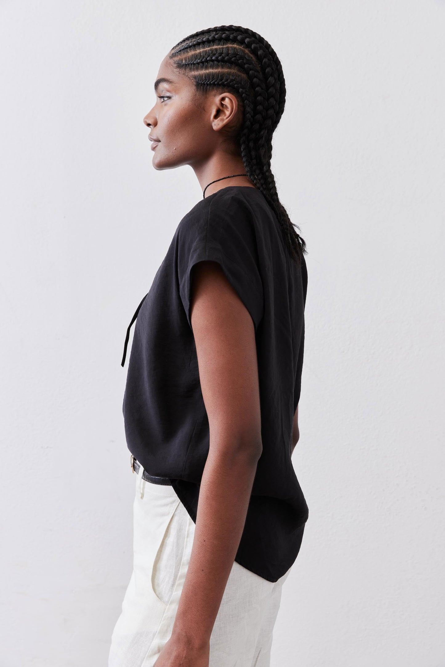 Cinched Neck Light Poplin Top