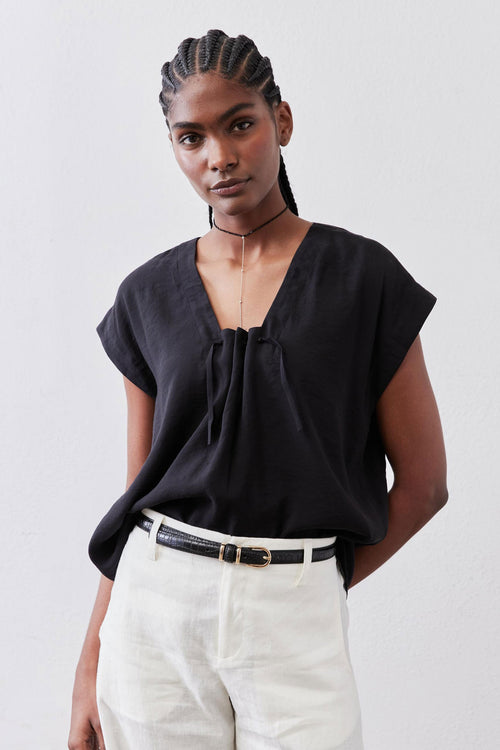 Cinched Neck Light Poplin Top