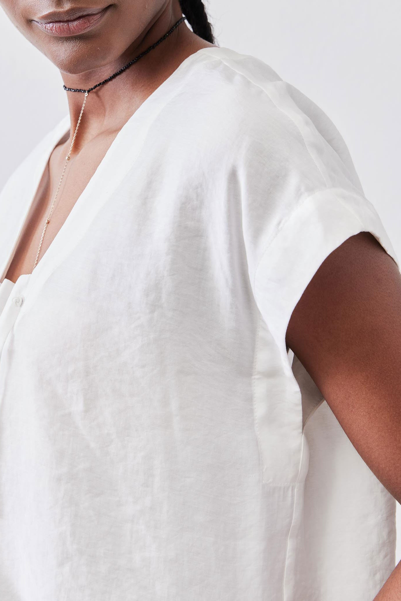 Cinched Neck Light Poplin Top