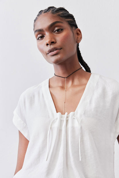 Cinched Neck Light Poplin Top