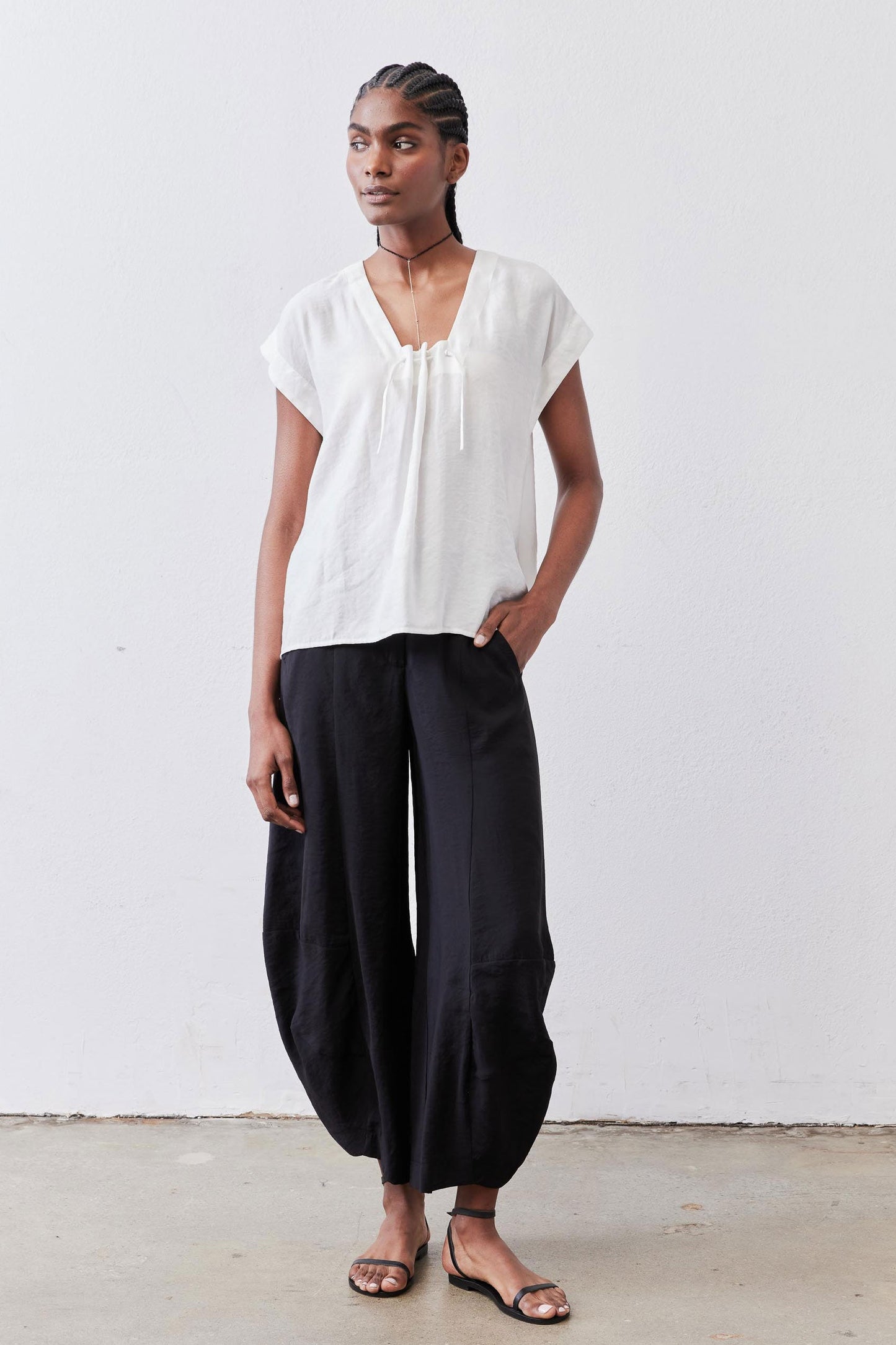 Cinched Neck Light Poplin Top