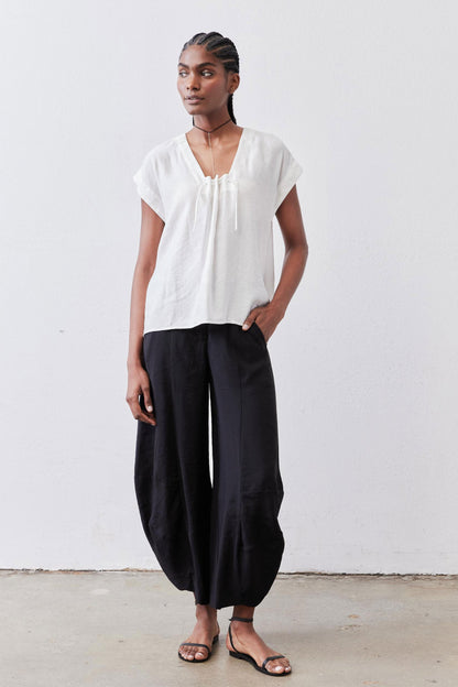 Cinched Neck Light Poplin Top