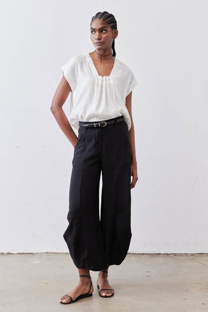 Cinched Neck Light Poplin Top