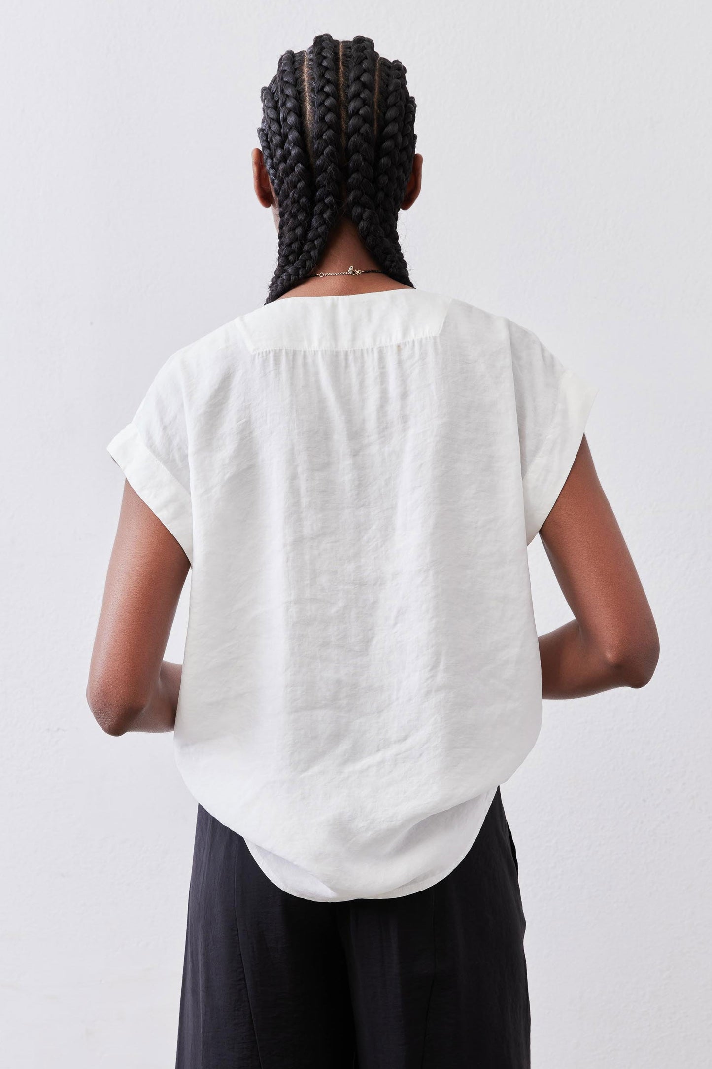 Cinched Neck Light Poplin Top