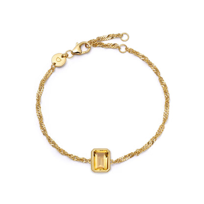Citrine November Birthstone Charm Bracelet 18ct Gold Plate