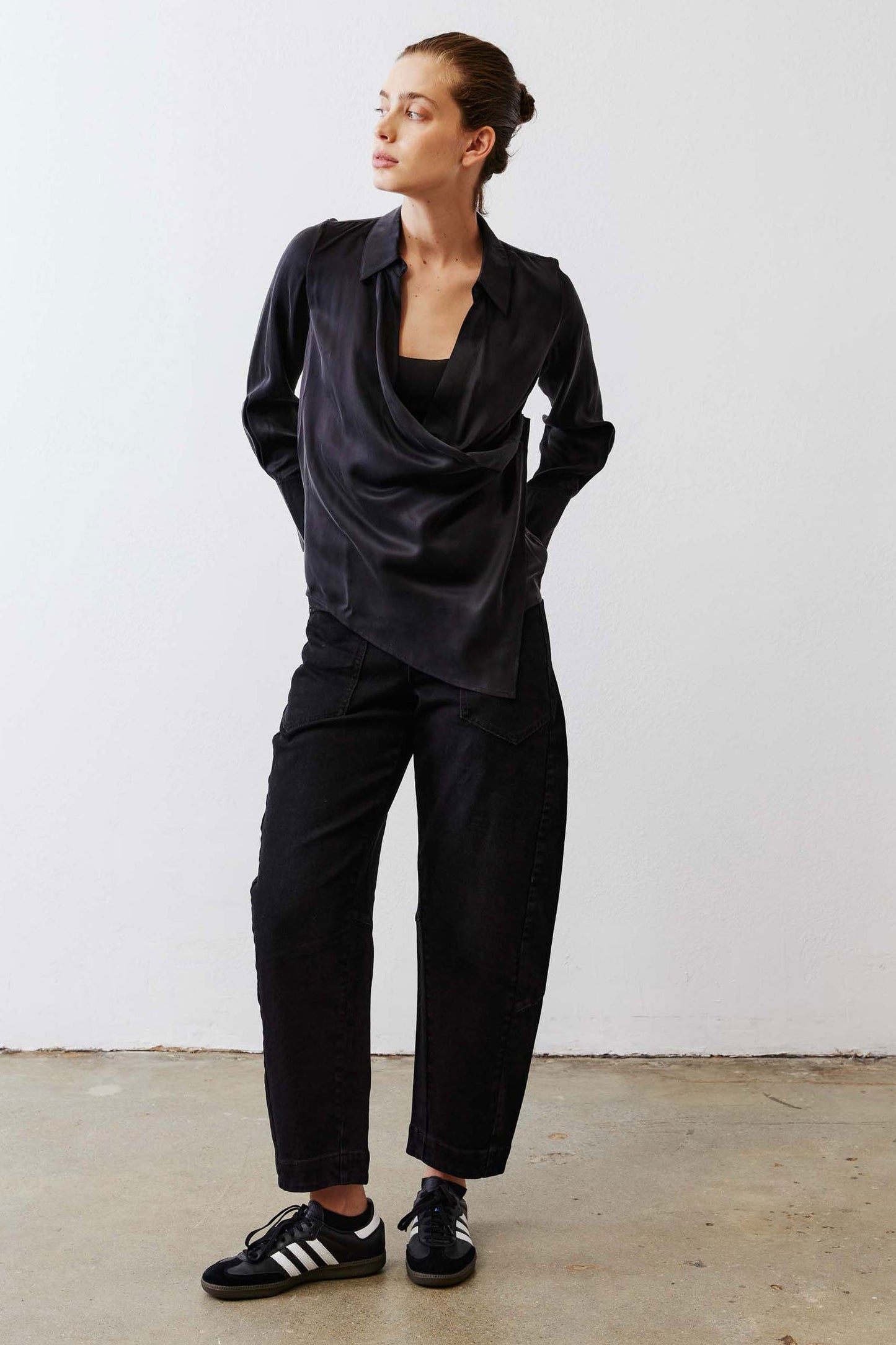 Collared Wrap Washable Silk Blouse