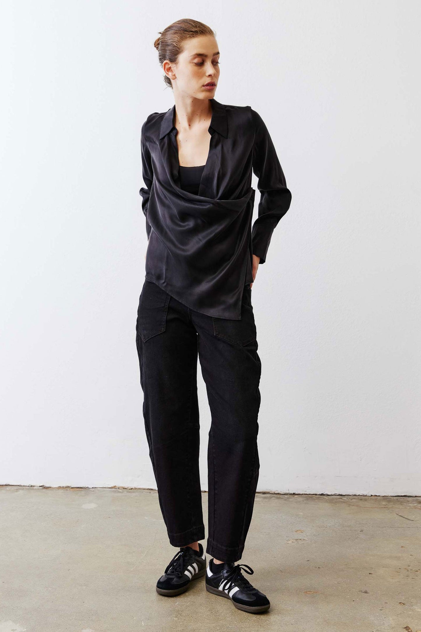 Collared Wrap Washable Silk Blouse