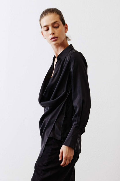 Collared Wrap Washable Silk Blouse
