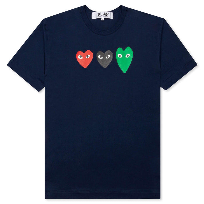 COMME DES GARCONS PLAY 3 HEARTS ON CHEST T-SHIRT - Navy Blue - AZ-T186-051-1