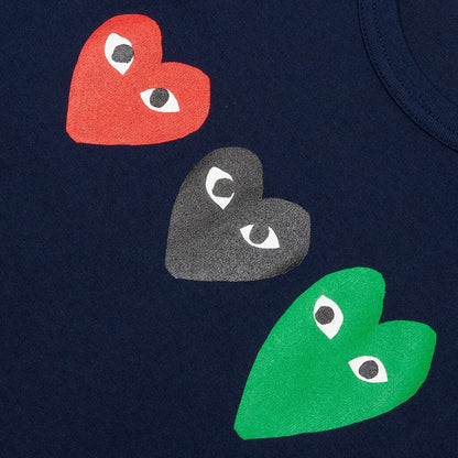 COMME DES GARCONS PLAY 3 HEARTS ON CHEST T-SHIRT - Navy Blue - AZ-T186-051-1
