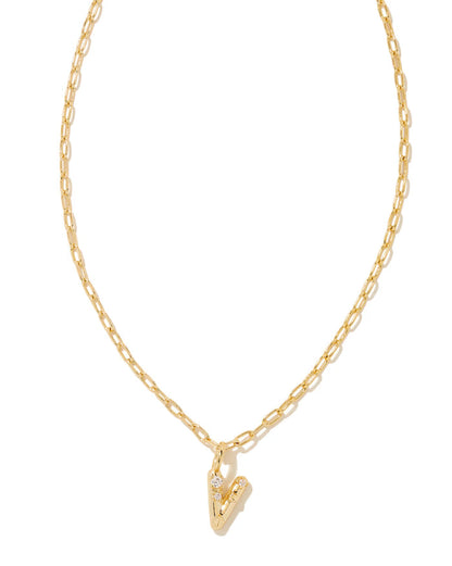 Crystal Gold Metal Pendant Necklace LETTER V
