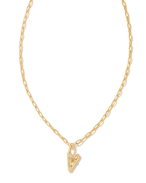 Crystal Gold Metal Pendant Necklace LETTER V