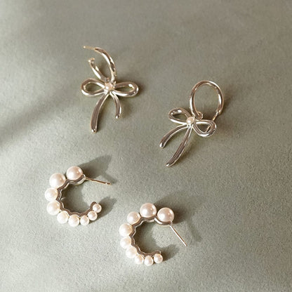 Daisy Bow Large Drop Earrings Sterling Silver