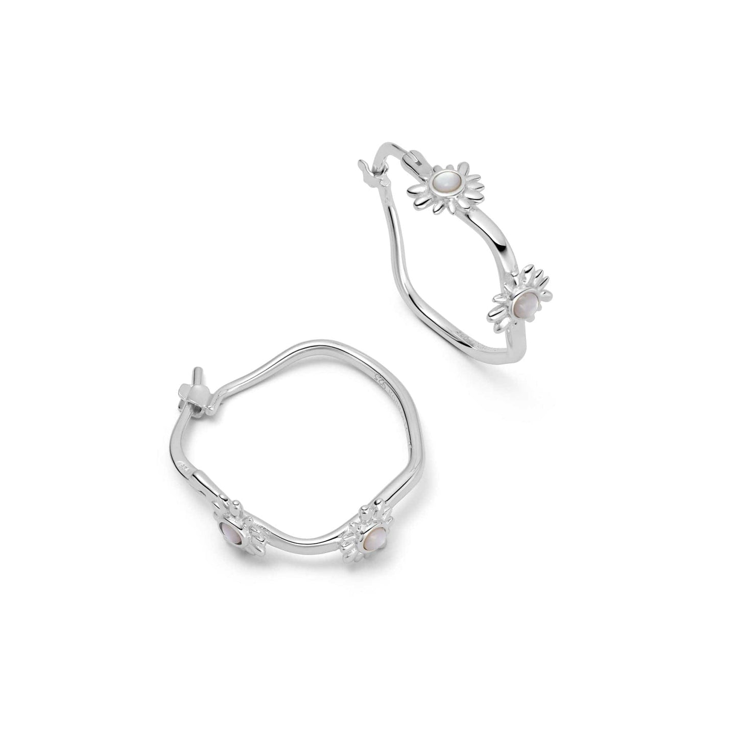 Daisy Organic Mother of Pearl Hoop Earrings Sterling Silver