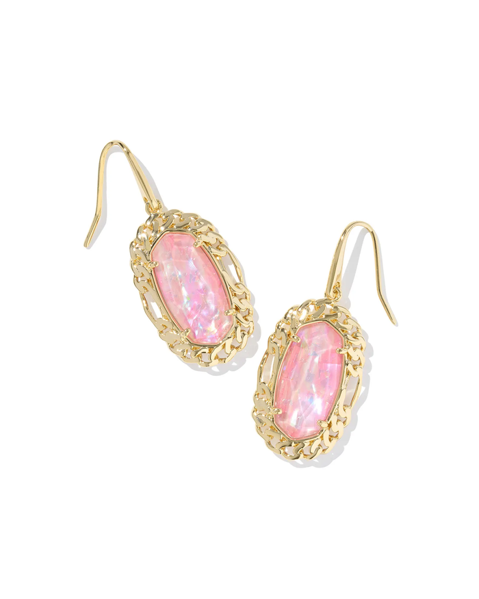 Dani Figaro Frame Drop Earring Pink Iridescent MOP Gold