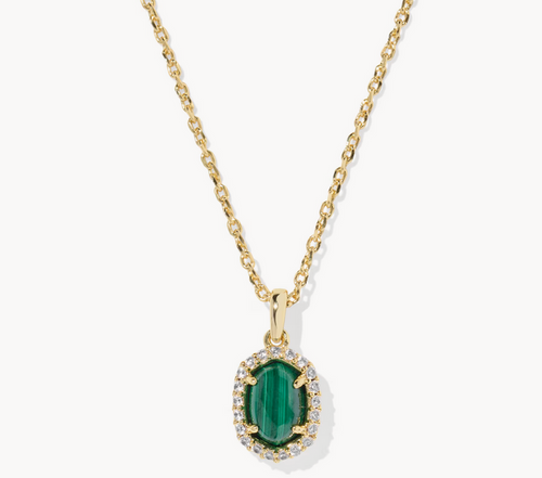 Daphne Crystal Frame Pendant Necklace Green Malachite Gold