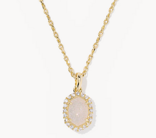 Daphne Crystal Frame Pendant Necklace Iridescent Drusy Gold