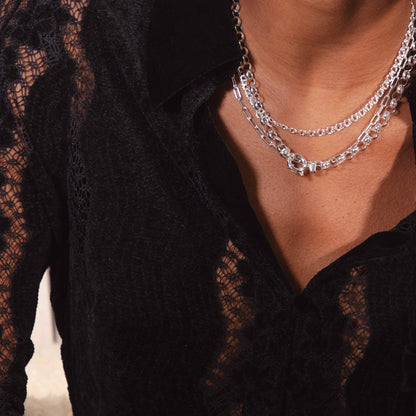 Double Curb Chain Necklace Sterling Silver