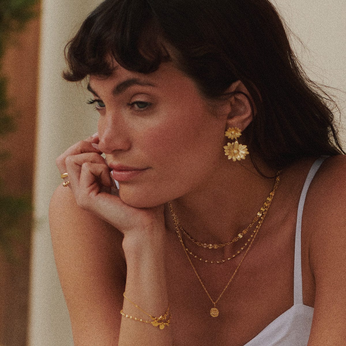 Double Daisy Flower Earrings 18ct Gold Plate