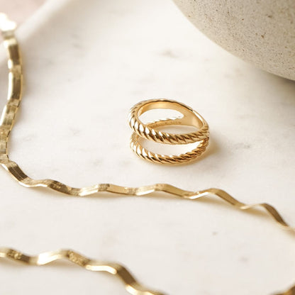 Double Rope Ring 18ct Gold Plate