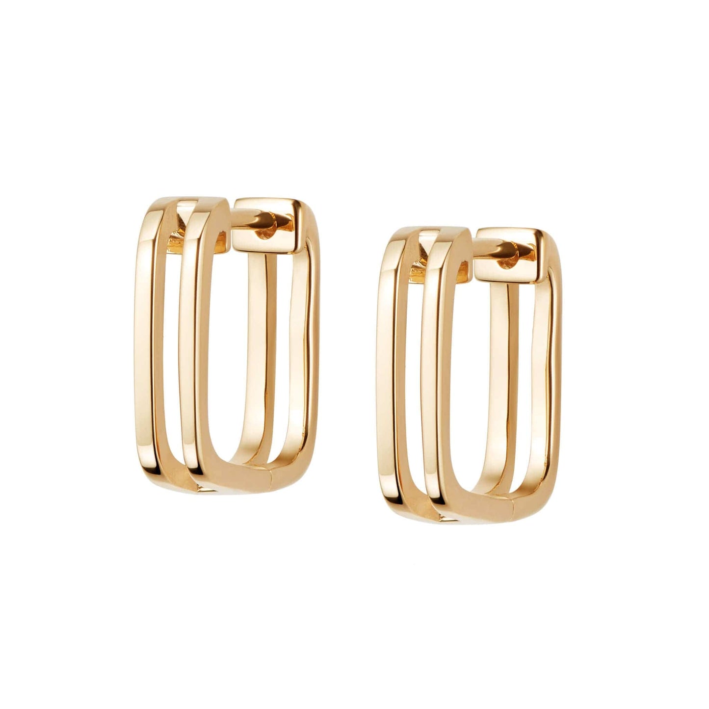 Double Square Huggie Hoop Earrings 18ct Gold Plate