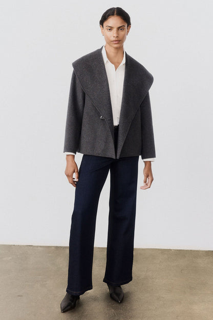 Double-Faced Cropped Wool Coat