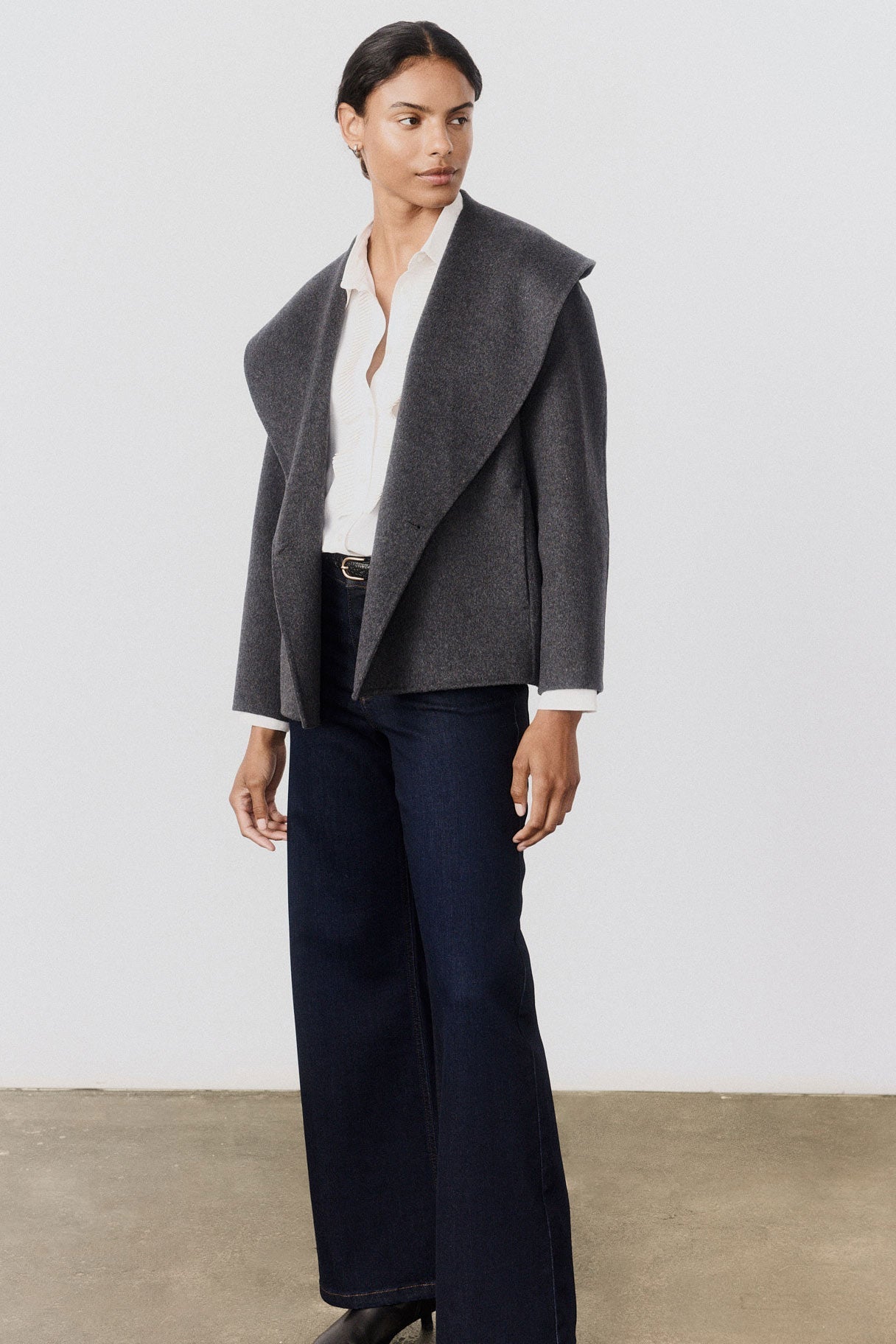 Double-Faced Cropped Wool Coat