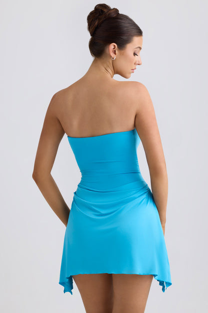 Slinky Jersey Draped A-Line Mini Dress in Ocean Blue