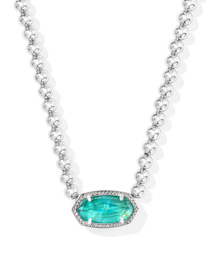 Elisa Beaded Necklace Rhodium Bright Aqua Illusion