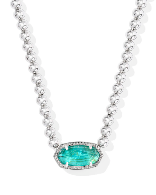 Elisa Beaded Necklace Rhodium Bright Aqua Illusion