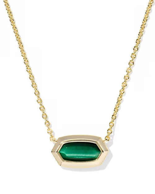 Elisa Bezel Pendant Necklace Gold Green Tigers Eye