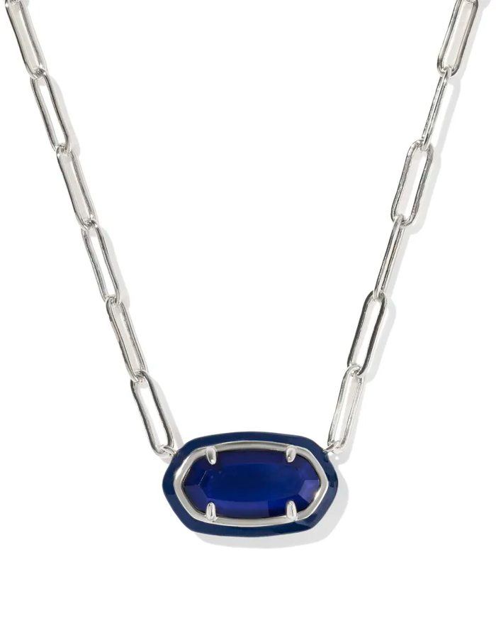 Elisa Enamel Frame Pendant Necklace Silver Navy MOP